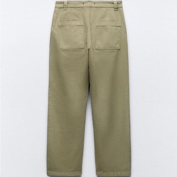 NWT ZARA WRAP CHINO PANTS ZW COLLECTION KHAKI GREEN XS - Picture 8 of 15